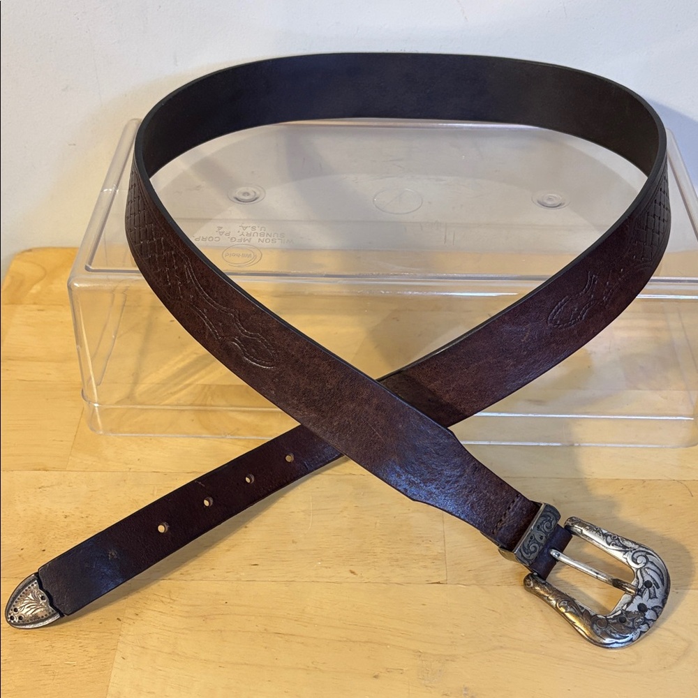 Zara Brown Leather Belt with Silver Buckle Size 95 - Picture 3 of 7